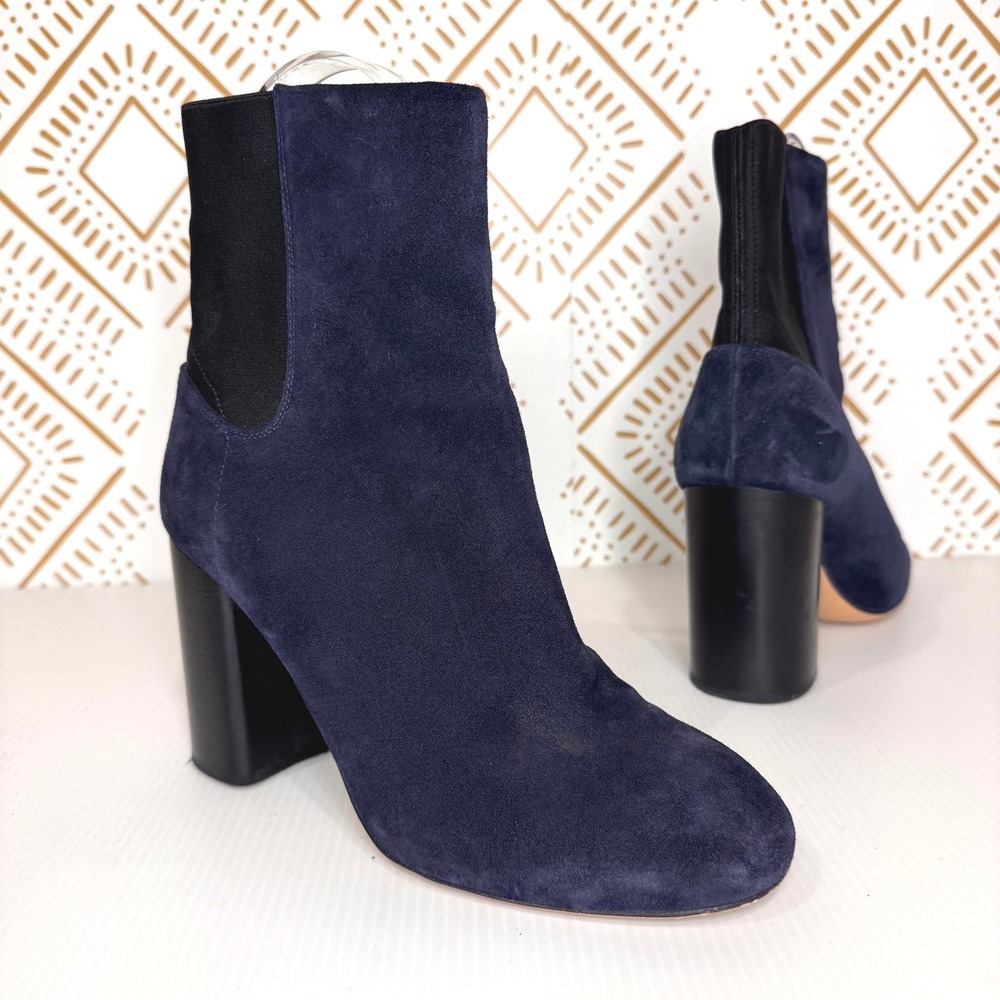 Rag & Bone Agnes Navy Blue Suede Ankle Boots Size 7 Minimalist Dressy Capsule